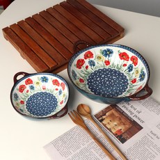 [파격사은품] 모니카 폴란드풍 양손 스프볼 손잡이 그릇 S+M 2P 세트, 포피, 2개