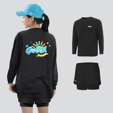 남자 여자 루즈핏 긴팔 래쉬가드 상의 + 반바지 레깅스 상하의 세트