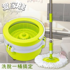 愛家捷 手壓自動脫水 超吸水布頭 省力不沾手 排水孔好清理, 1個, 輕巧旋轉脫水拖把組(1桿2布)