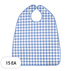 더해피 성인 방수 체크 버튼형 턱받이, 블루, 15개