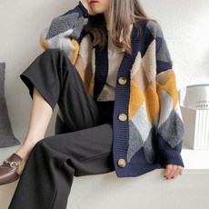 3컬러 와이드 아가일 패턴 가디건 카디건 루즈핏 여성가디건 패턴가디건 아가일가디건 카디건 가을가디건