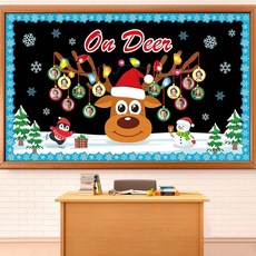 크리스마스 순록 게시판 세트 겨울 사슴 전구 교실 장식 대형 엘크 DIY 사진 공예 컷아웃 눈송이 테두리 휴일 파티 벽 318500