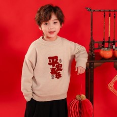 男童紅色毛衣，秋冬季兒童加厚新年拜年衣服，小男孩打底衫