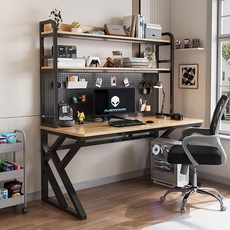 조립식 책장일체형책상 타공판 컴퓨터책상 탁상용 학생용 홈데스크, 블랙 테두리의 라이트 호두나무 천공판