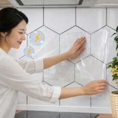 1+1 365마미 주방 타일 투명 시트지 접착식 오염 기름 때 방지 벽지 보호 필름, 1세트