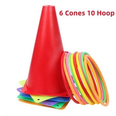 재미있는 고리 던지기 게임 야외 플라스틱 원형 부모자녀 상호 작용 대회 감각 훈련, 1. 6 Cones 10 Hoop, 1개