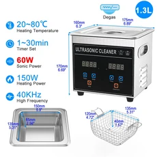 휴대용 초음파 세척기 세척 기계 가열 600W 욕조 EU 영국 플러그 1L 2L 3L 6L 10L 22L 30L, 03 EU, 25 1.3L 60W CJ009S