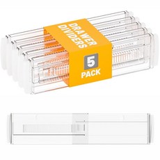 Yieach 5팩 8.3cm3.2인치 의류용 얕은 아크릴 서랍 칸막이 - 30.8-43.2cm12.3-17인치까지 확장 가능 - 아기 의류 속옷용 조절 가능한 드레서 서랍 칸, Yieach 5팩 8.3cm3.2인치 의류용 얕은 아크