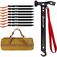 캔버스 보관 가방이 포함된 8팩 텐트 스테이킹 및 해머 야외 방수포 필수 액세서리용 헤비 듀티 캠핑 하이킹 키트용 카본 스틸 알루미늄