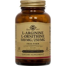 SOLGAR L-精氨酸L-鳥氨酸植物膠囊 500mg/250mg, 1罐, 50顆