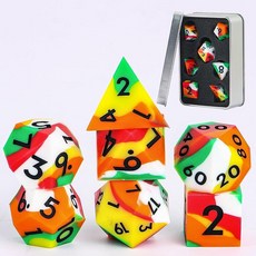 LDICEK DND 주사위 세트 샤프 엣지 7피스 다면체 숫자 금박 정교한 틴 박스 포장 던전 앤 드래곤 RPG 및 보드 게임에 이상적 (무지개), 다채로운 색상