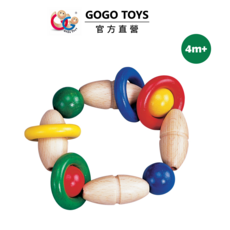 GOGO TOYS 木環手搖鈴 嬰幼兒玩具 聲光啟蒙 抓握訓練 安全無毒, multi-color mix, 1套