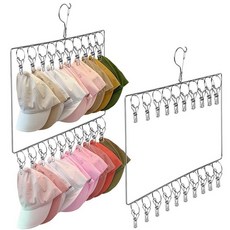 XIEJ 야구 모자용 모자 랙 정리함 2팩 후크 20개 카우보이 선 넓은 챙 모자 버킷 겨울 비니 행거 스테인리스 스틸 양말 건조대 공간 절약형 옷장 정리함_15641, 색상-2_156419