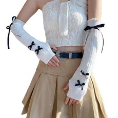 Dakuailo 여성용 암 워머 Y2K 니트 핸드 롱 엘라스틱 카와이 페어리 스타일 화이트. 원사이즈 324905, Dakuailo 여성용 암 워머, Y2K 니트 핸드 롱