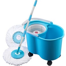 【隔日到貨】1桿1桶2布 超長桿 旋轉拖把 手壓拖把 拖把組 乾濕兩用 免手洗 除塵吸水 地板清潔 平板拖 吸水拖把, 1個, 1桿1移動桶2布 水藍色