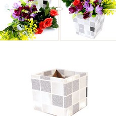 다소니디자인 체크무늬 조화 화분 납골당조화꽂이, 브라운 - 소