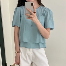 S~XL사이즈 여성 하객룩 데이트룩 레이어드 뷔스티에 반팔 블라우스 나시 세트 빅사이즈