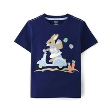 Gymboree 여아용 및 유아용 자수 그래픽 반소매 티셔츠 버니 스쿠터