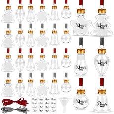 32팩 채울 수 있는 크리스마스 공 트리 걸이 장식품 투명 플라스틱 물병 전구 펜던트 격자 무늬 리본 및 스티커 포함 홈 파티 장식용 (혼합 모양) 310926, 32팩 채울 수 있는 크리스마스 공, 트리 걸이 장식품