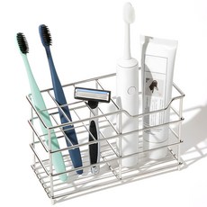 와이드 무타공 스텐칫솔걸이 정리대 화장실 칫솔 거치대 스탠드 욕실 멀티 칫솔꽂이, 1개, 실버6구15cm