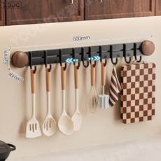 Z3JC 吸盤免打孔掛杆鍋鏟勺子 木紋廚房排鉤10鉤, 1個, 木紋廚房排鉤10鉤:如圖