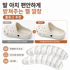클로그 슬리퍼 실리콘 아치패드 젤 깔창 발아치 쿠션 패드 투명 1쌍