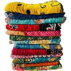 인도 빈티지 칸타 퀼트 핸드메이드 던지기 리버서블 면 담요 1퀼트 모듬 색상 침대 커버 오래된 패치 랠리(50 x 60 인치), 50 x 60 인치 (던지기 크기), 멀티 컬러