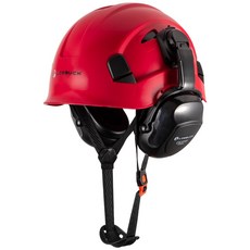 【臺灣 隔日-發貨 可開發票】LOEBUCK洛巴克帶30分貝降噪隔音耳罩 美式 建築 安全帽 工程 施工 透氣 防護帽, 紅帽+耳罩, 1個