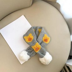 겨울 방한 목도리 귀여운 곰돌이 키즈 남아 어린이 넥워머, 작은 곰 퍼볼 그레이