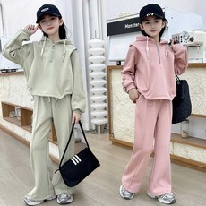 賣場優選童裝 女童套裝 女童春秋套裝2025新款時髦女孩連帽衛衣洋氣運動女大童秋裝兩件套