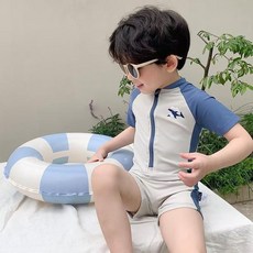 韓版兒童短袖防曬速幹連體泳衣 男童帥氣中小童泳裝