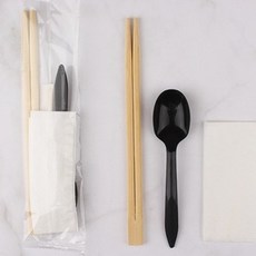 餐具組10套 免洗餐具 筷子 湯匙 牙籤 衛生紙 外送外賣 一次性餐具, 1個, 透明包裝牙籤+紙巾+竹筷+一般湯匙10套