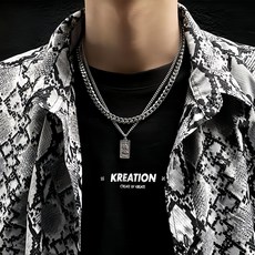 홍언목요 남자 티타늄 목걸이 남여공용 레이어드 힙합 목걸이 네모 쿠바