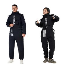 지누오 오토바이 방한복 배달 라이딩 일체형 우주복 허리조절가능스키복 겨울 스즈끼복 배달 방한복 바이크 방한 용품 패딩, XL, 검정색