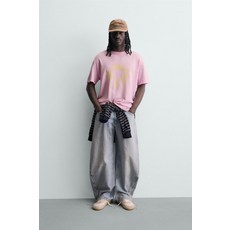 자라 zara 콘트라스트 프린트 니트 티셔츠 - 핑크119291