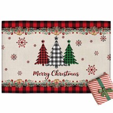 크리스마스 입구 바닥 매트 크리스마스 트리 버팔로 격자무늬 웰컴 도어매트 홀리 베리 눈송이 미끄럼 방지 입구 러그 욕실 주방 홈 프론트 데코 40.6 x 61cm16 x 24인, 레드 베이지
