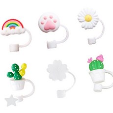 텀블러용 귀여운 캐릭터 장식 실리콘 빨대 덮개 먼지 차단 위생 보호 음료 컵 마개, 1개, 6-빨대마개-벚꽃