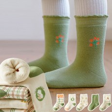 준캡 아동겨울양말 그린체크플라워 파일양말 방한양말 아동양말세트 어린이