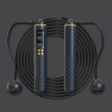 새로운 충전식 USB 전자 기술 점프 밧줄 와이어 로프 조정 가능한 트레이너 디지털 무선 칼로리 카운터, [02] Black, 02 Black, 1개