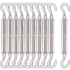 Lsqurel 턴버클 10pcs 304 스테인리스 스틸 후크 및 헤비 듀티 텐셔너 조절 가능한 그늘 돛 하드웨어 금속 케이블 와이어 532 14 516 38 12, Hook &, M8 - 10pcs