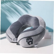 차량용 목쿠션 기내여행 휴대용 목베개 캐릭터디자인 푹신한 PP솜충전 편안한, 1개, 목쿠션 그레이 곰돌이