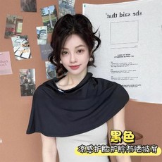 防曬面罩披肩 護頸透氣戶外騎行掛耳套頭, 黑色 披肩式面罩, 1個