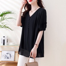 쑤야 1652 여성 브이넥 반팔 롱블라우스 빅사이즈