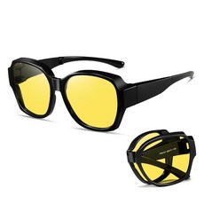 Highyou 접이식 핏 오버 나이트 드라이빙 안경 여성 및 남성용 편광 경량 스퀘어 선글라스 블랙.