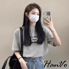 HanVo 英文字寬鬆純棉T恤 休閒簡約質感短袖上衣 韓系女裝 女生衣著 A01-0328
