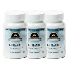 소스내츄럴스 L-테아닌 200mg 글루텐 프리 무설탕 타블렛, 3개, 60정