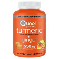 Qunol 薑黃 500毫克 含黑胡椒萃取物 + 薑 50毫克 鳳梨芒果風味軟糖, 1個, 90錠