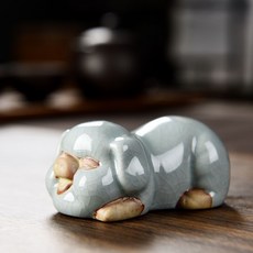 十二生肖茶寵 簡約茶玩茶道擺件 哥窯開片可養創意茶具零配件 茶桌擺件 茶盤裝飾, 十二生肖豬-哥窯粉青, 1個