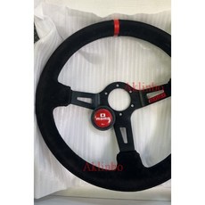 MOMO 340mm 麂皮手感改裝方向盤 紅環黑架黑縫線 日本旗賽車魂