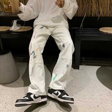 남자페인트바지 Paint 느슨한 와이드 빈티지 캐주얼 10부 건빵 루즈핏 슬랙스